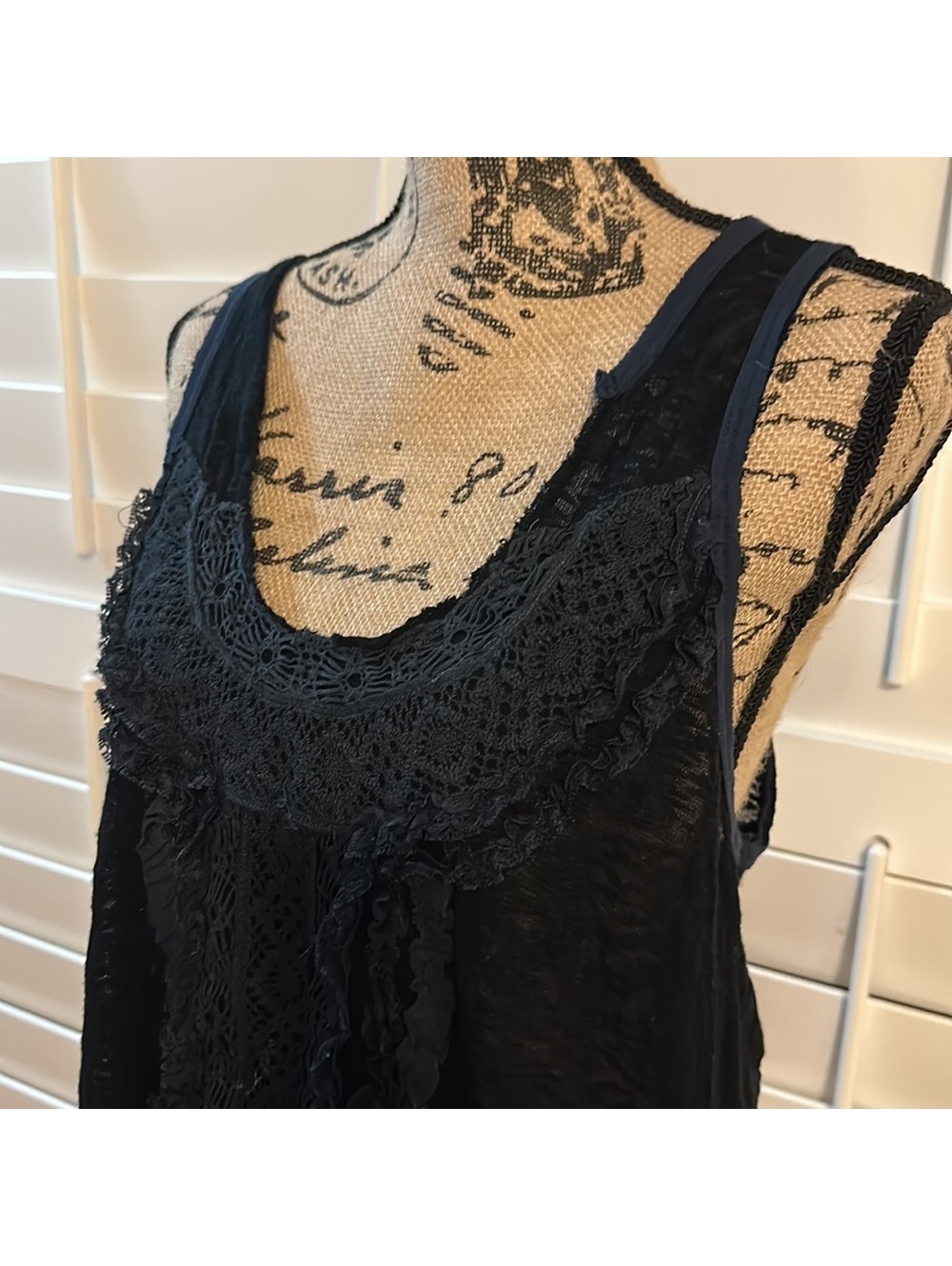 Free People Navy Lace Detail Tank Top